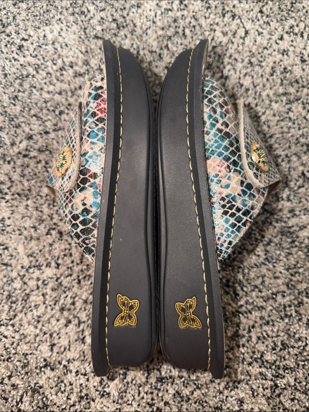 Alegria Kylee Slides Sandals Blue Metallic Snakeskin Pattern Women’s Size 40